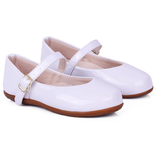 Sapatilha Infantil Feminina Boneca Branco Verniz