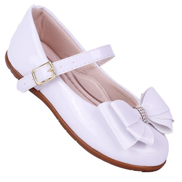 Sapatilha Infantil Feminina com Laço Branco Verniz - Main Image
