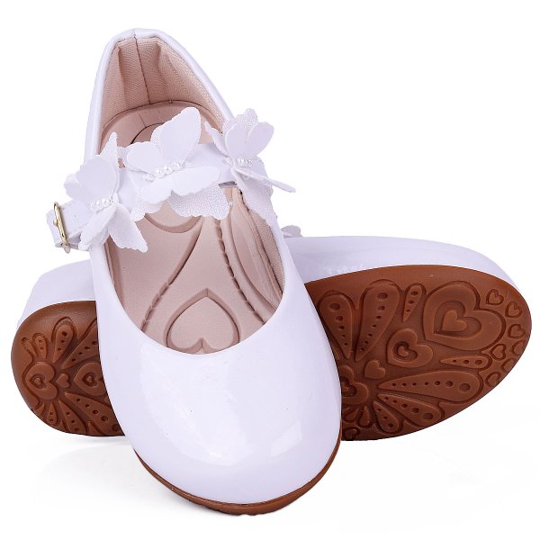 Sapatilha Infantil Feminina Borboleta Branco Verniz