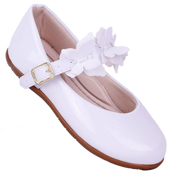 Sapatilha Infantil Feminina Borboleta Branco Verniz