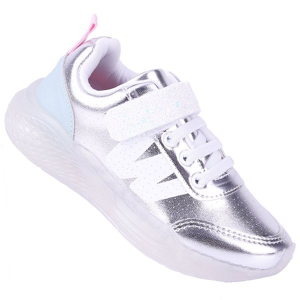 tenis infantil feminino jogging led worldcolors prata 352005 3977 05