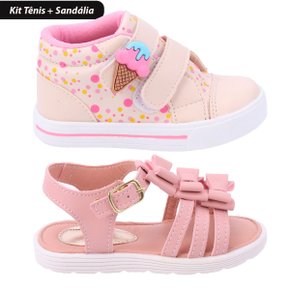 01 kit 2 pares tenis e sandalia infantil feminina fanclub off white e nude