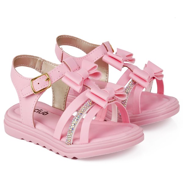 02 sandalia infantil feminina lacos e tira brilhante fanclub rosa