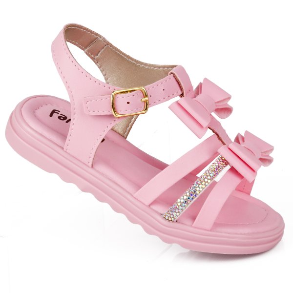 05 sandalia infantil feminina lacos e tira brilhante fanclub rosa